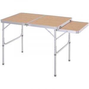 Outsunny Table pliante table de camping table de jardin avec rallonge hauteur r&eacute;glable aluminium MDF imitation bambou 90x60x70cm Beige