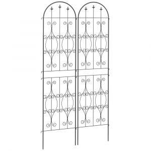 Outsunny Treillis de jardin effet fer forg&eacute; pointe de fleur de lys - 2 supports plantes grimpantes - 50 x 220 cm - m&eacute;tal &eacute;poxy noir