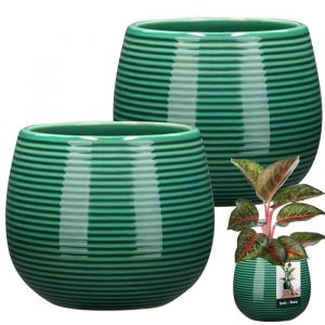 KOTARBAU Lot de 2 pots de fleurs ronds en céramique - Couleur turquoise - : 12 cm - H : 14 cm - En céramique émaillée - Grand