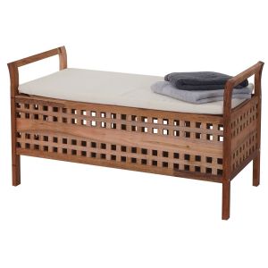 Mendler Banc De Rangement Hwc-B61, Coffre De Linge Avec Coussin Et Compartiment De Rangement, Bois De Noyer 50x89x40cm