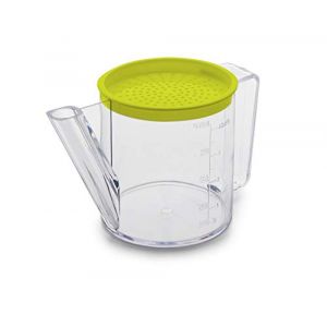 Ibili PICHET PLASTIQUE TRANSPARENT GRADUE ET SEPARATEUR DE GRAISSE - COUVERCLE PERFORE TAMIS - CONTENANCE 1 L - PRODUIT 3 EN 1