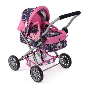 Bayer Chic 2000 Poussette de poupée Smarty, Petite Poussette de poupée pour Enfants à partir de 2 Ans, Licorne, Bleu Marine/Rose, 555-43