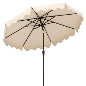 Coast 270 cm Beige Parasol de jardin avec manivelle et Volant - Parasol de terrasse articulé avec 8 baleines et toit ventilé