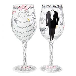 Enesco Lolita Bride - Groom Set Coffret Mariage Verre à Vin Multicolore 22,5 cm - SETW-5522A