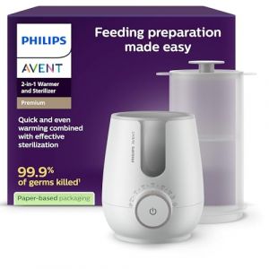Philips Premium - Chauffe-biberon et stérilisateur 2 en 1 de type bain-marie et conforme aux normes hospitalières, avec capteur intelligent de la température, SCF359/00