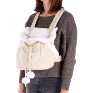 Flamingo Sac de transport avant pour chien Cuddi beige - 32x22x25cm - Avec sangle réglable avec mousqueton - Ouverture au dessus et fini avec peluche douce - Jusqu'à 4kg