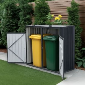 Cache Poubelle Exterieur 160 x 80 x 122 cm M&eacute;tal (Acier galvanis&eacute;) Couleur Anthracite Abri Poubelle Exterieur Double Local Poubelle Ravigarden