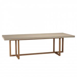 Macabane ERIS - Table à manger rect. 243x100cm béton beige pieds croisés en teck - Beige