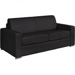 Canapé 3 places convertible express cuir de buffle noir - Couchage 140 cm - Matelas 22 cm - CALITO
