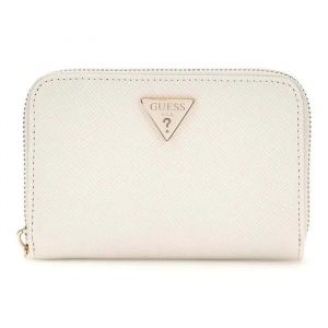 Guess Porte-monnaie crème pour femme - Rosalba SLG Medium Zip Around Wallet M Cream White 312978