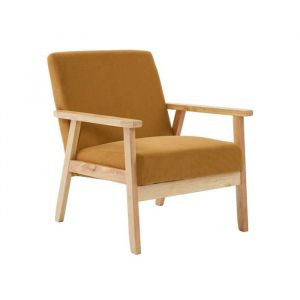 Sweeek Fauteuil vintage / scandinave structure en bois et contreplaqué et assise en velours côtelé coloris moutarde