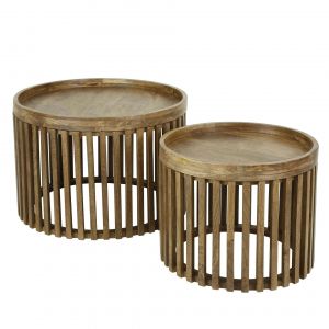 Table basse ronde ajourée en manguier (lot de 2) delhi