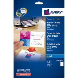 Avery-Zweckform Carte de visite imprimable jet d'encre 85x54mm brillante 220g - Pochette de 200