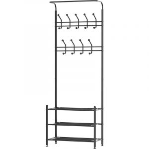 Image de Homcom Portant vêtement porte-manteaux vestiaire d'entrée style contemporain multi-rangements 67L x 30l x 185H cm blanc - Blanc