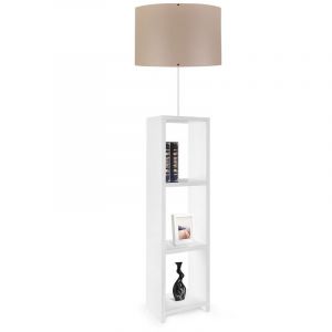 Cotecosy Lampadaire combin&eacute; 3 &eacute;tag&egrave;res Toki Tissu Beige et M&eacute;tal Blanc