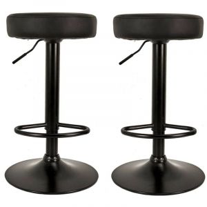 Lot de 2 Tabourets de bar hauteur réglable en similicuir - Diamètre 36 Hauteur 63.5cm - Gris