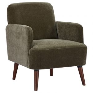 DRAWER Fauteuil rétro en chenille pieds bois foncé - Brooks - Couleur - Vert kaki