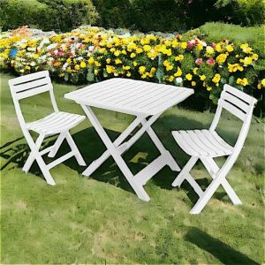 Ensemble d'extérieur composé de : 2 chaises et 1 table, Made in Italy, couleur blanche