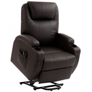 Homcom Fauteuil releveur &eacute;lectrique - repose-pied dossier inclinable port USB et porte-gobelets - PU - 83x95x107cm - marron