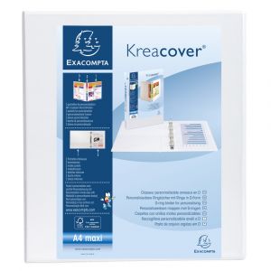 Exacompta 51843RE - Classeur Kreacover Maxi, 4 anneaux en D 40mm, PP, 3 faces personnalisables, coloris rouge