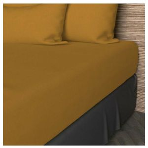 Soleil d'Ocre Drap housse en coton 57 fils 160x200 cm UNI moutarde, par