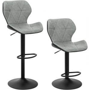 EUGAD Lot de 2 Tabouret de Bar réglable en Hauteur en Similicuir,Tabouret comptoir Style rétro,Gris