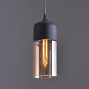 Suspension Design Cylindre Allongé Style Retro Vintage Contemporain, Lustre Abat-jour en Verre Corde ajustable Luminaire Salle à manger Chambre à