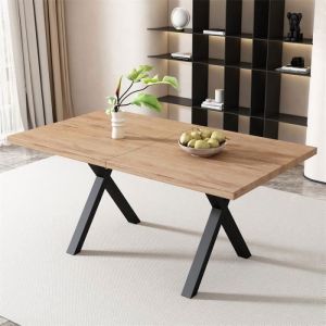 Table de salle &agrave; manger rectangulaire, moderne et simple en fer forg&eacute;, L140 x l 80 x h 76 cm, ch&ecirc;ne + noir