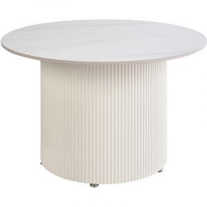 Beliani Table Basse Moderne Base en M&eacute;tal &oslash; 70 cm Plateau en Pierre Fritt&eacute;e Aspect Naturel Beige Clair Leona