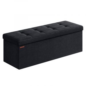 Songmics Banc de rangement mdf velours mousse 110 x 38 x 38 cm noir d'encre