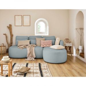 Mahina - canapé d'angle droit - 4 places - convertible avec coffre - en tissu bouclette - Bleu