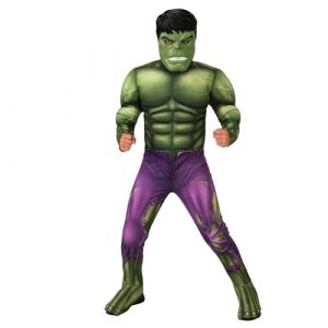 Rubie's Costume Hulk Deluxe pour enfants de 7 à 8 ans avec poitrine rembourrée, couvre-bottes et masque pour carnaval, Noël, anniversaire, fête et Halloween
