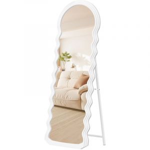 Songmics Miroir sur Pied - 160x50 cm - Cadre MDF - Blanc Nuage - Silhouette Ondulée