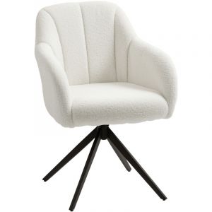 Homcom Fauteuil design piètement acier noir 4 branches effet laine bouclée blanc
