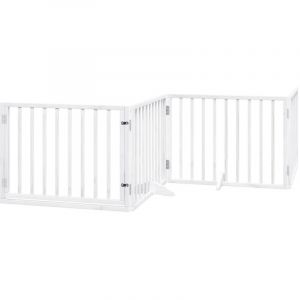 Image de VidaXL Barrière pour chiens et porte 4 panneaux blanc bois de peuplier
