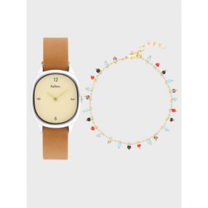 Coffret Kelton x Nila&iuml; - Montre Colorama Cr&egrave;me Marron / Bracelet Gypsy multicolore or