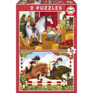 Educa Puzzle Enfant - Les Chevaux - 2 x 48 Pieces Animaux
