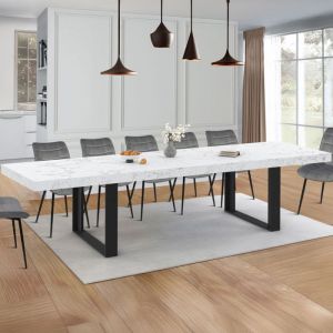 Idmarket Table à manger extensible phoenix rectangle 6-12 personnes plateau effet marbre blanc alaska 200-300 cm