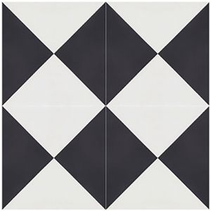 Boite de 24 Carreaux de ciment v&eacute;ritable 0,96m2 / Carreaux de ciment artisanaux coloris noir/blanc pour sol et mur - l.20 x L.20cm
