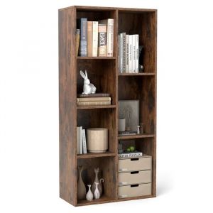 Biblioth&egrave;que Etag&egrave;re &agrave; 7 Cubes COSTWAY avec 7 Compartiments, 2 Kits Anti-basculement, pour Chabmre, Bureau, Salon Marron