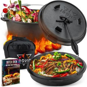 Image de Dutch Oven Cocotte 5L IRONO - Cocotte en Fonte - Chaudron en Fonte - Cuisine plein air - Camping Barbecue - Sac de transport inclus