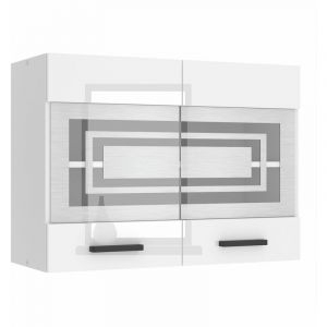 Meuble Haut Cuisine SGW80 i Meubles de Cuisine - Mural, Rangements, 2 Portes Vitrées i Taille: 29,6 x 80 x 58 cm i Armoire Murale avec Poignée en