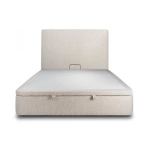 Lit coffre 140x190cm avec tête de lit tapissier Bouclette Beige - Hauteur totale : 39cm