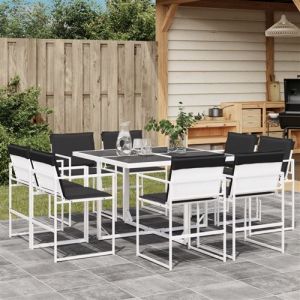 VidaXL Ensemble à manger de jardin avec coussins 9 pcs blanc textilène, ensemble à manger d'extérieur, meuble à manger de jardin, table et chaises de jardin