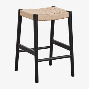 Pack de 2 tabourets hauts en bois de ch&ecirc;ne et corde tress&eacute;e (66 cm) Mara SKLUM Noir uni