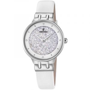 Image de Festina Montre MADEMOISELLE F20404-1 - Montre ACIER CADRAN SWAROVSKI BLANC BRACELET CUIR BLANC Femme