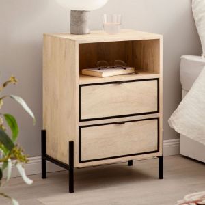 Table de Chevet - WOHNLING - Bois Massif - 2 Tiroirs - Contemporain