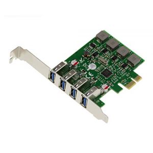 Kalea Informatique Carte Controleur PCI Express PCIe vers USB 3.0 4 Ports USB3 Type A horizontaux. CHIPSET Via VLI VL805. Low et High Profile. Auto alimentée. High Power 8A.