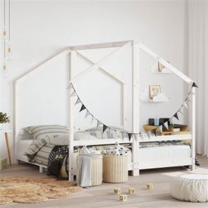 VidaXL Cadre de Lit pour Enfants, Lit Double pour Enfants, Lit de Maison de Chambre Intérieur, Moderne, Blanc 2x(80x160) cm Bois de Pin Massif