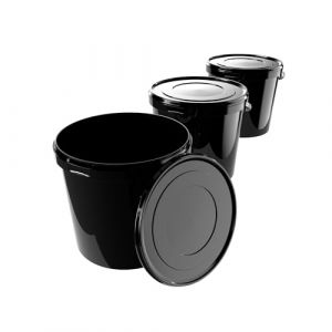 Seau avec couvercle 10 litres en noir - 3 pièces